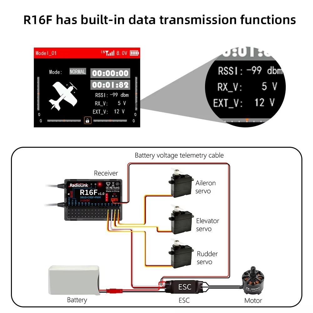 RadioLink T12D 12 Channels RC Transmitter 2.4GHz R16F Receiver Remote Controller