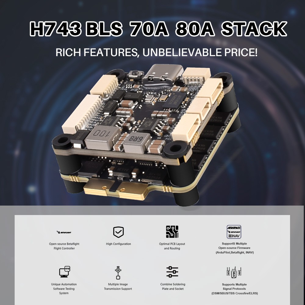 9IMOD H743 Flight Stack H743 Flight Control+ 70A/80A ESC For RC FPV Racing Drone