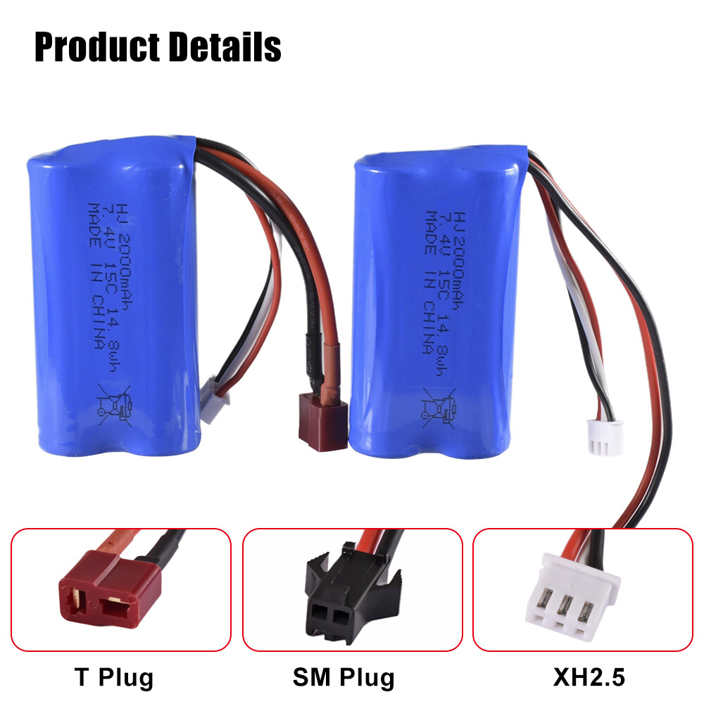 7.4V 2000mAh Li-ion Battery SM plug T Plug Balance Charger for RC Car Boat Plane