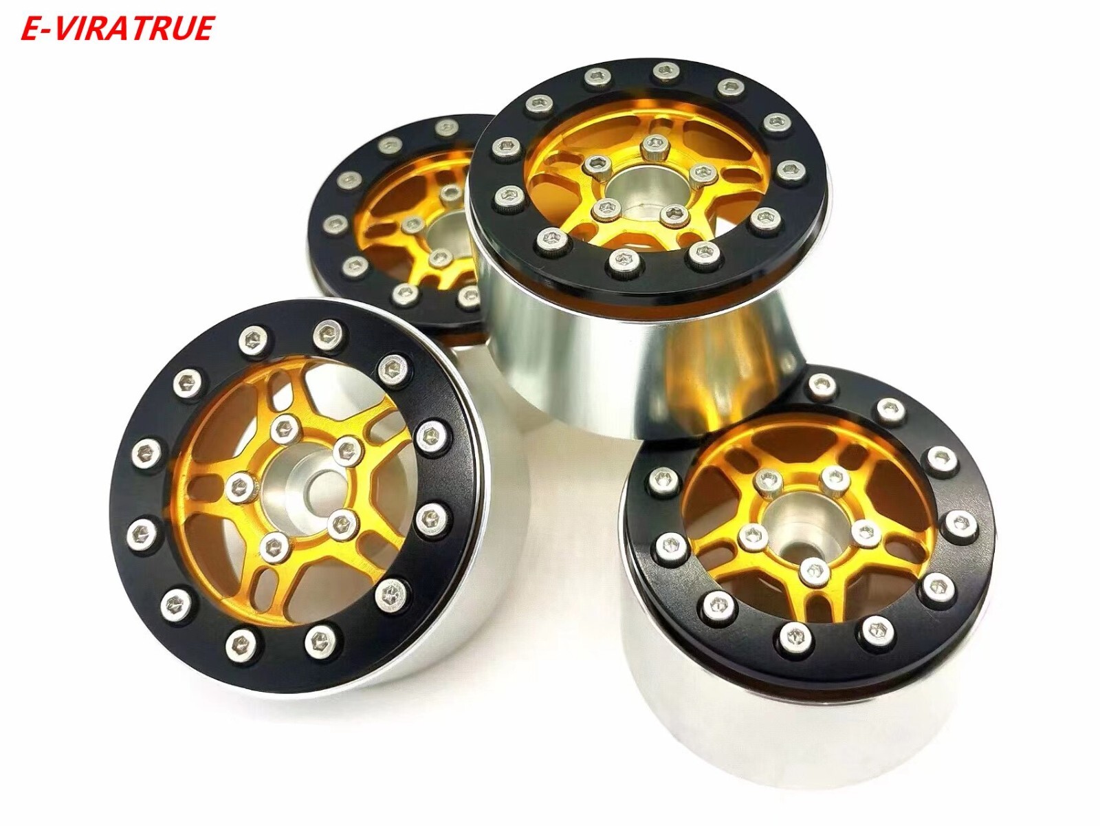 E-VIRATRUE 1.9”Aluminum Bead Lock Wheel For TRX4/TRX6/SCX10 Gold 4pcs