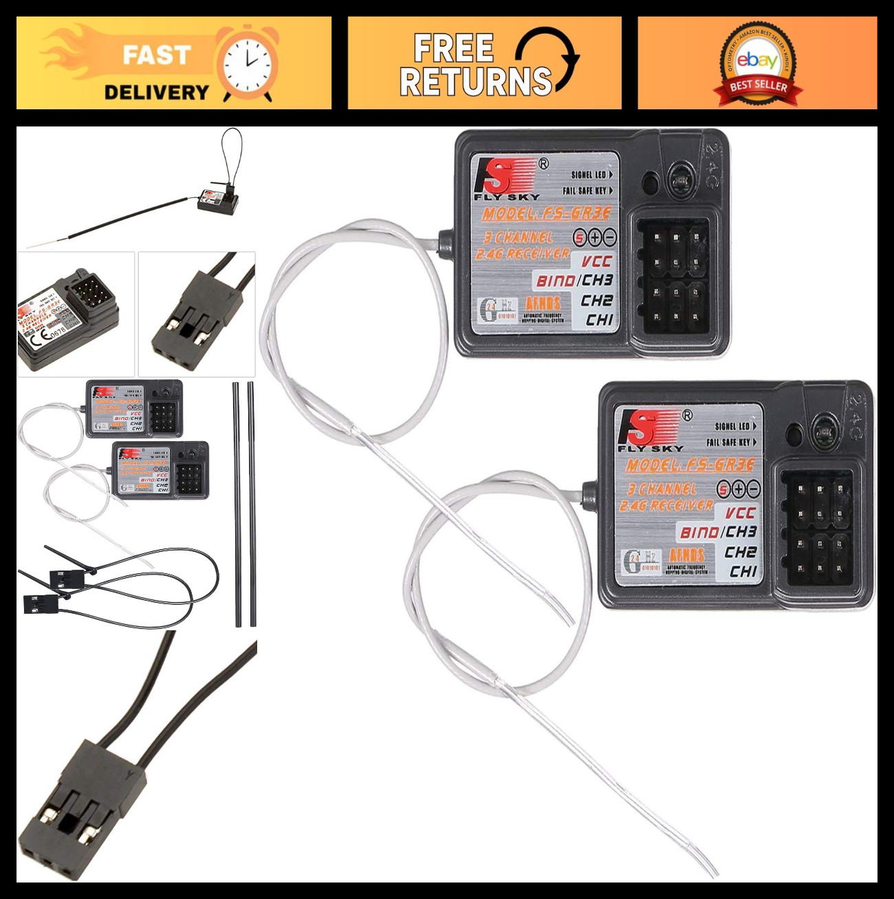 Long Range 2.4G 3CH RC Receiver for Cars & Boats – Compatible with FS-GT Series