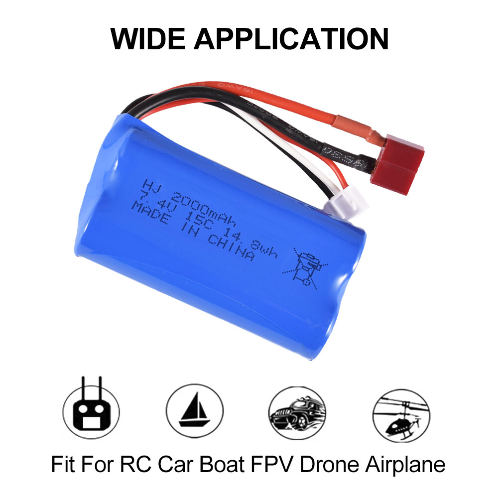 7.4V 2000mAh Li-ion Battery for RC Car Boat Plane SM/T/JST/EL/5500/Mini Tamiya