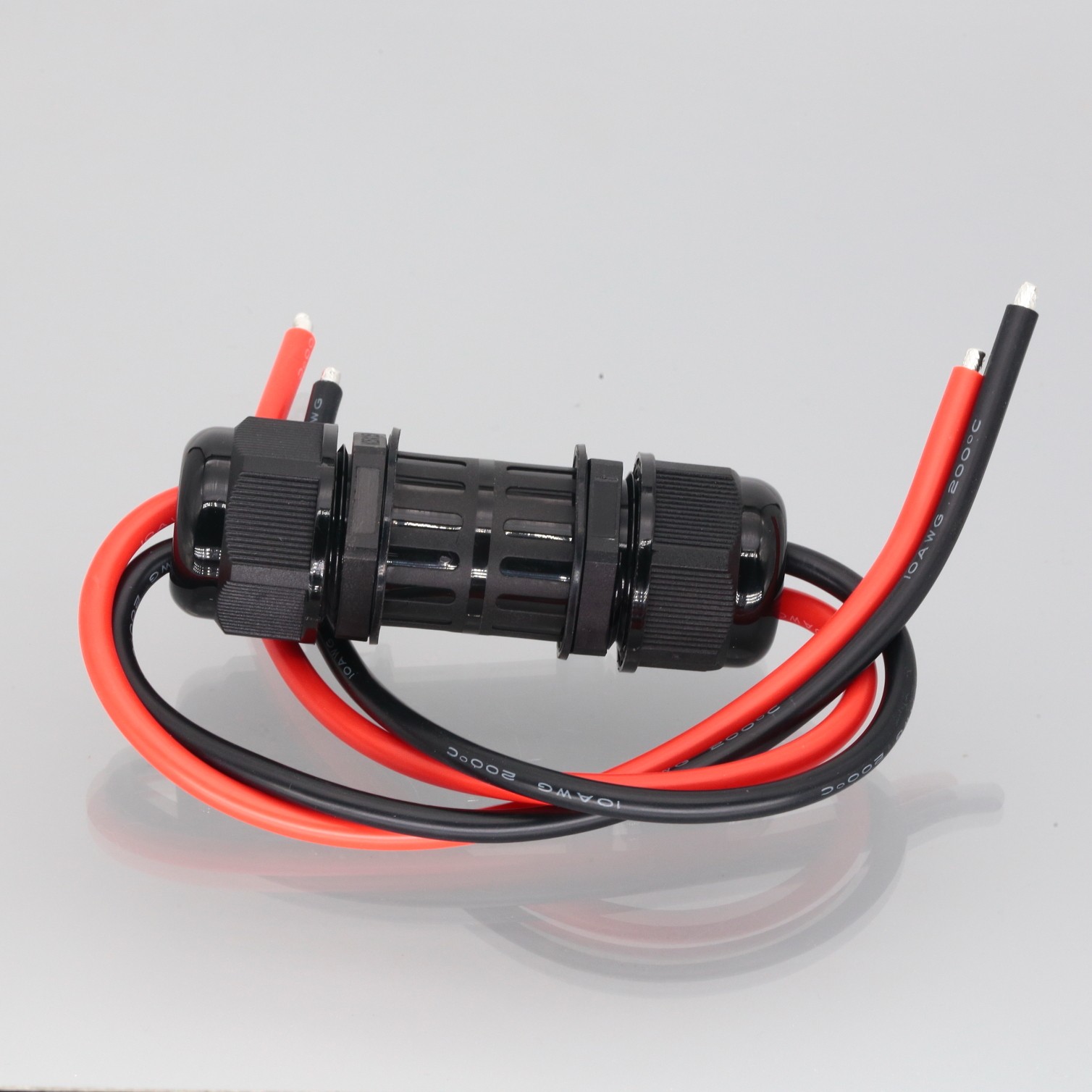 DIY DC Power 45A 2-pole M25 Threaded IP68 Waterproof Connector 10awg 1+1FT Wire