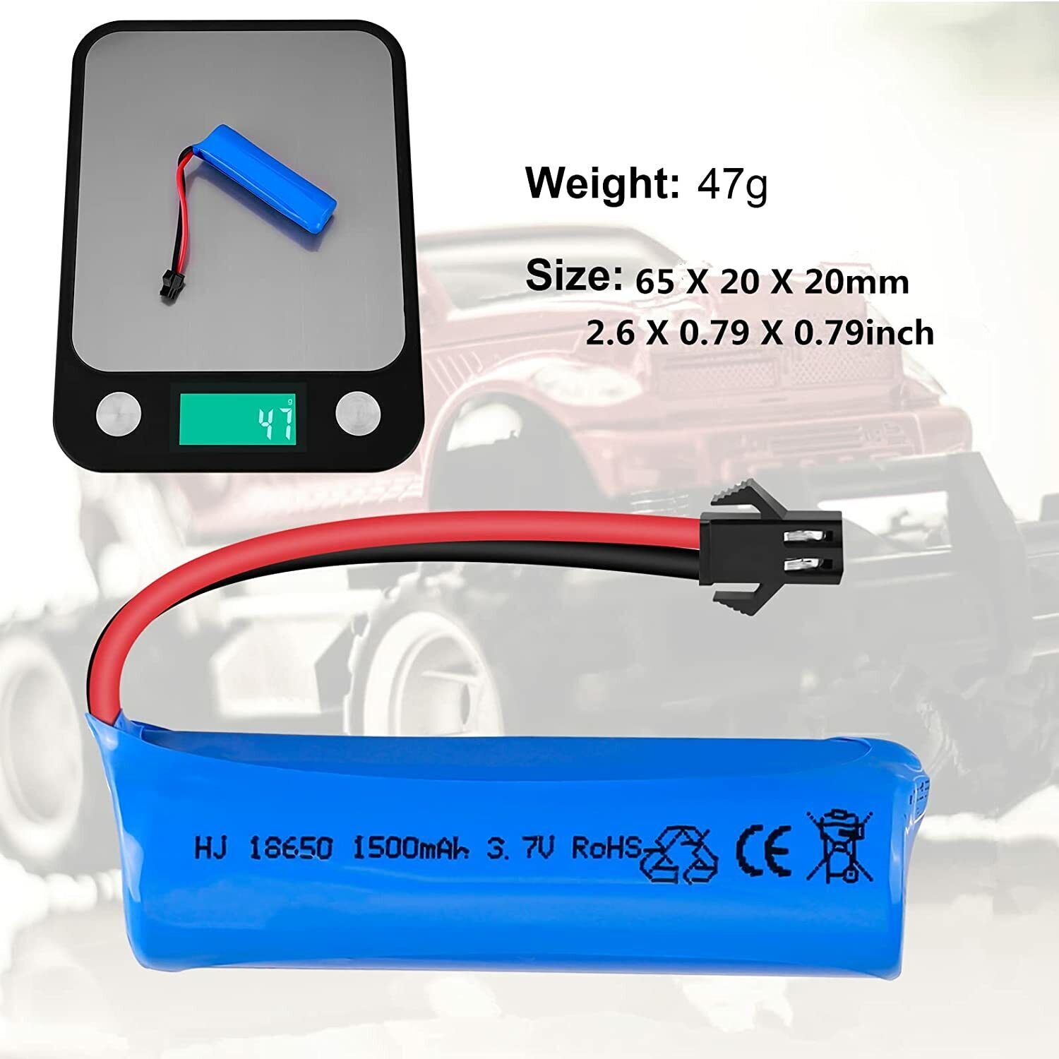 3.7V 1500mAh Li-ion Battery SM 2Pin Plug Rechargeable with USB Charger Cable