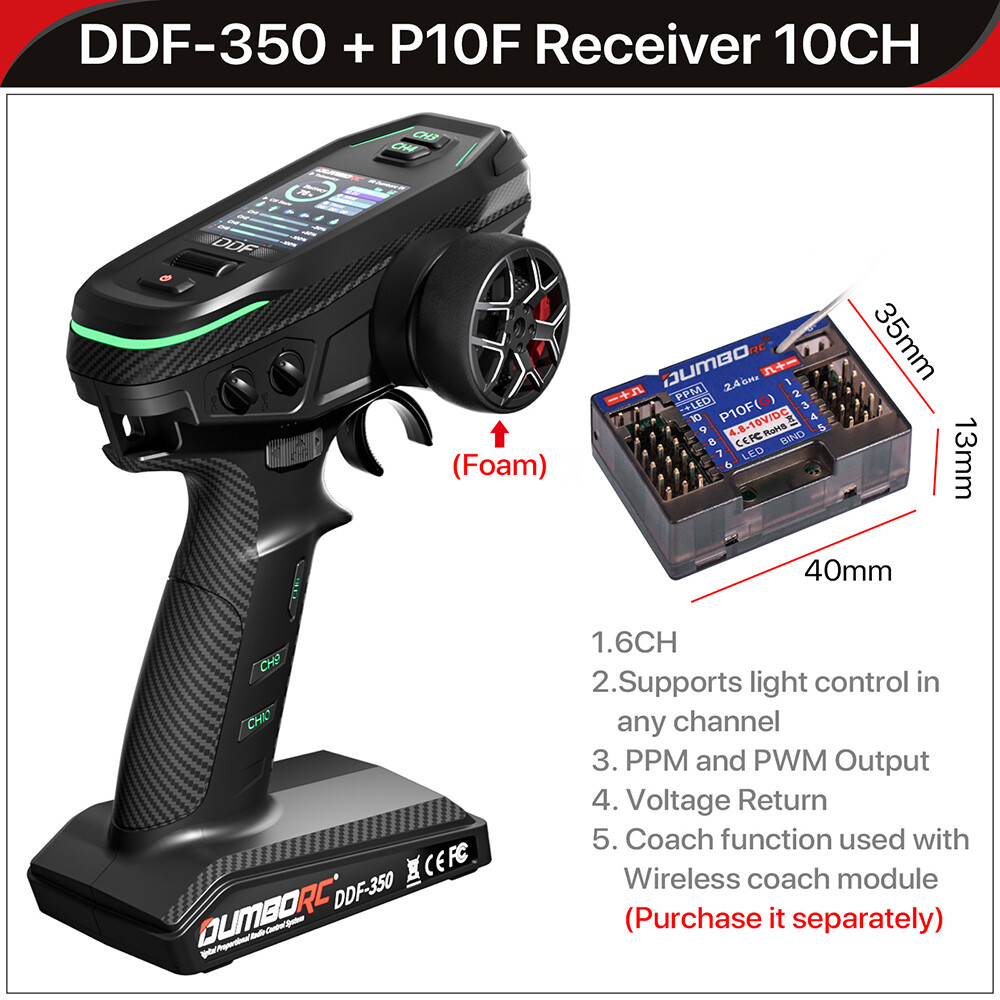 DUMBORC DDF-350 Transmitter w/ Receiver 2.4G 10CH for RC Car Boat Tank LCD FHSS