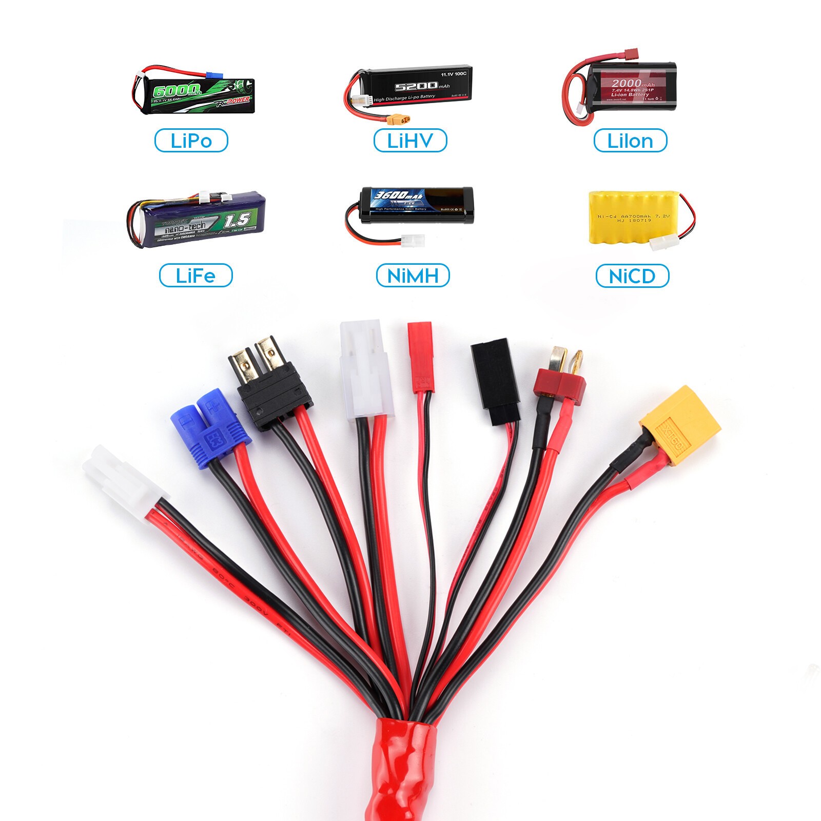 RC Lipo Battery Charger Adapter with 8IN1 Multi Plug Squid Charger Convert Cable