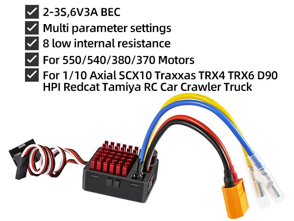 RC 540/550 Brushed Motor 60A ESC Power Combo for 1/10 SCX10 TRX4 TRX6 HPI Cars