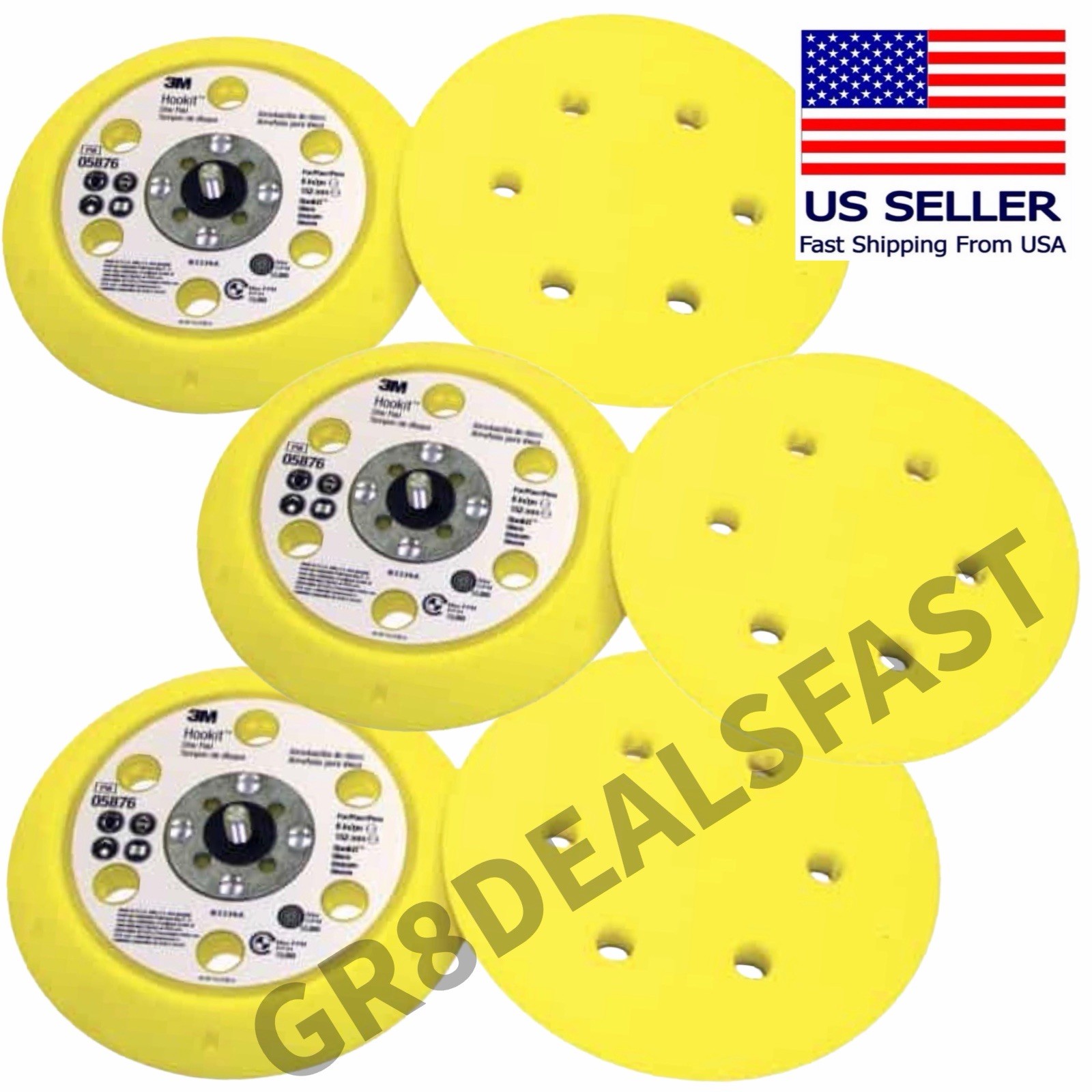 3M 5876 05876 Hookit DA Disc Backing Pad Lot 6”x.75” 5/16-24 Thread 🔥LOT OF 3🔥