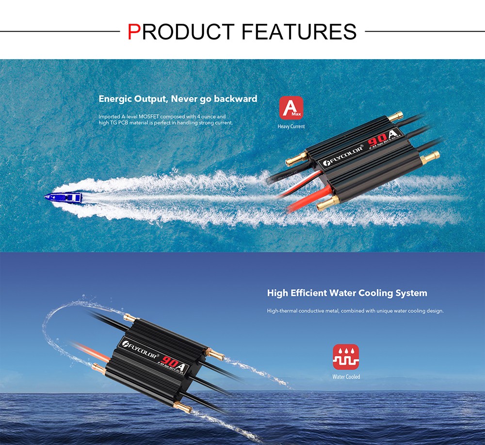 Flycolor 90A Brushless ESC +Program Card 2-6S for RC Electric Gasoline Jet Boats