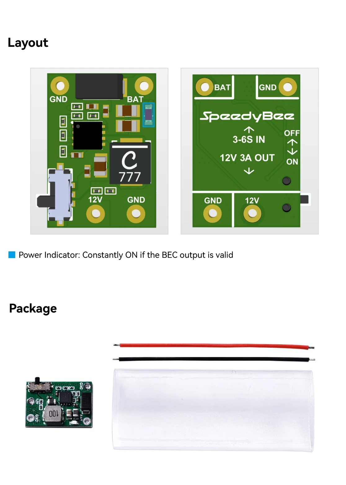 SpeedyBee Micro BEC Module 12V 1A 3-6S Physical Switch FPV Drone Parts