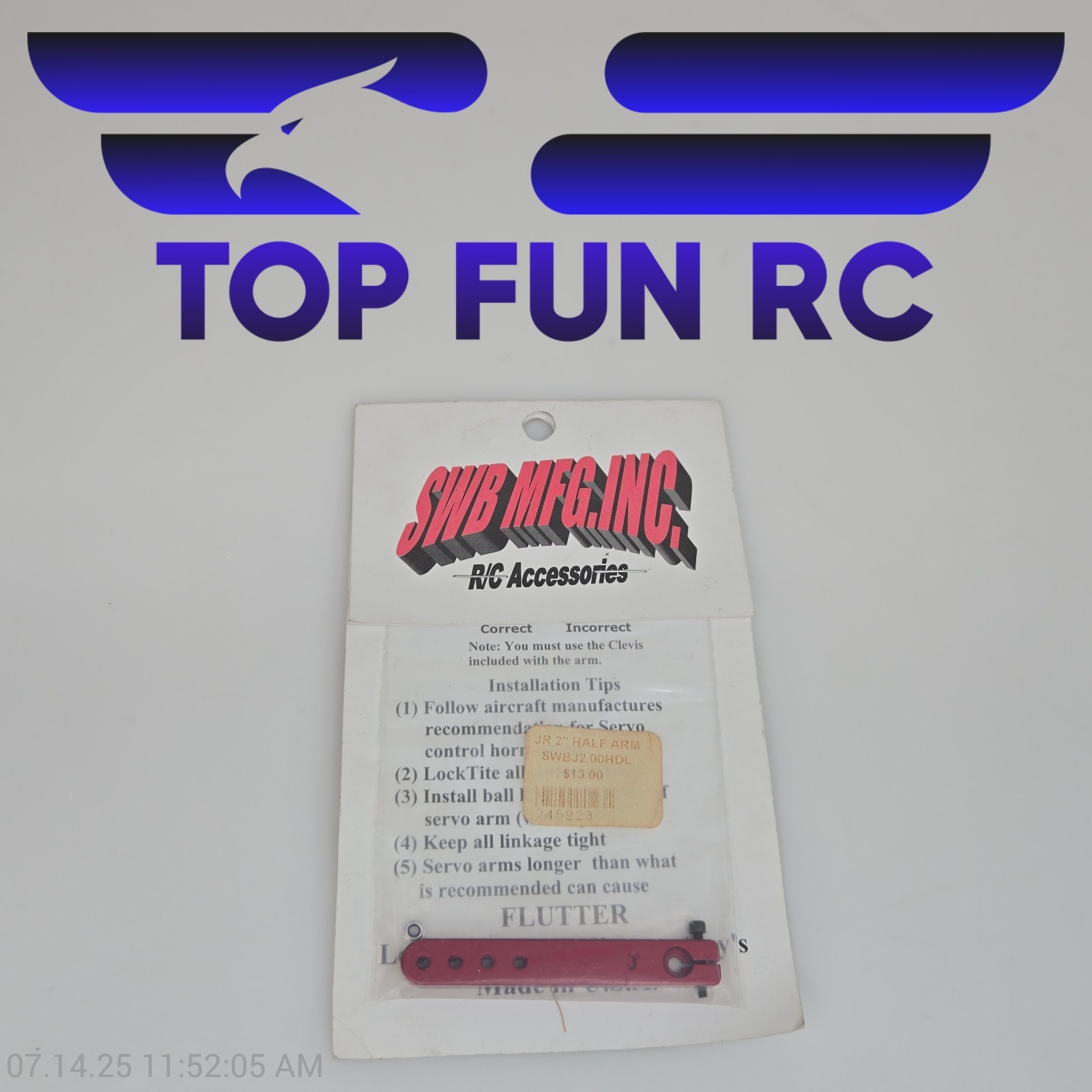 SWB MFG. RC Accesories 2″ Half Arm SWBJ200HDL For JR Racing