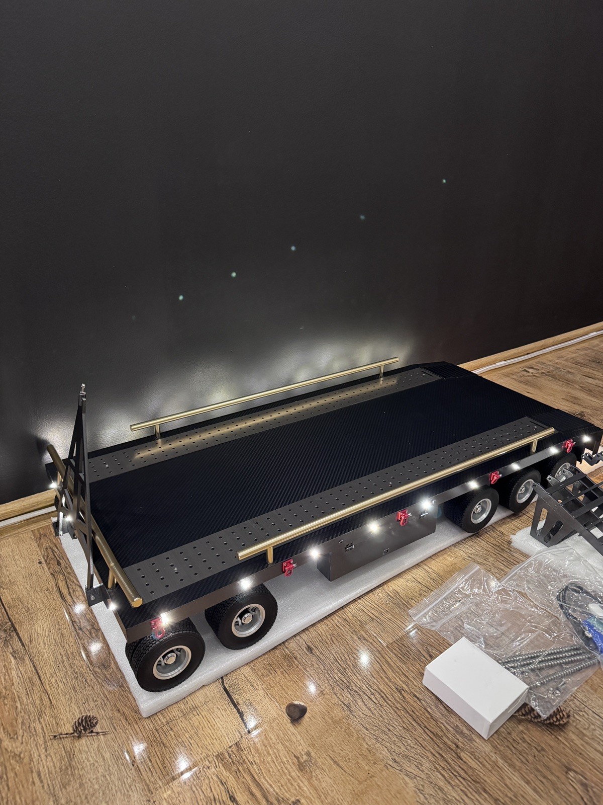 Metal 5 Axles Full Trailer for 1/10 1/8 RC Crawler 1/14 1/12 Hydraulic Truck Car