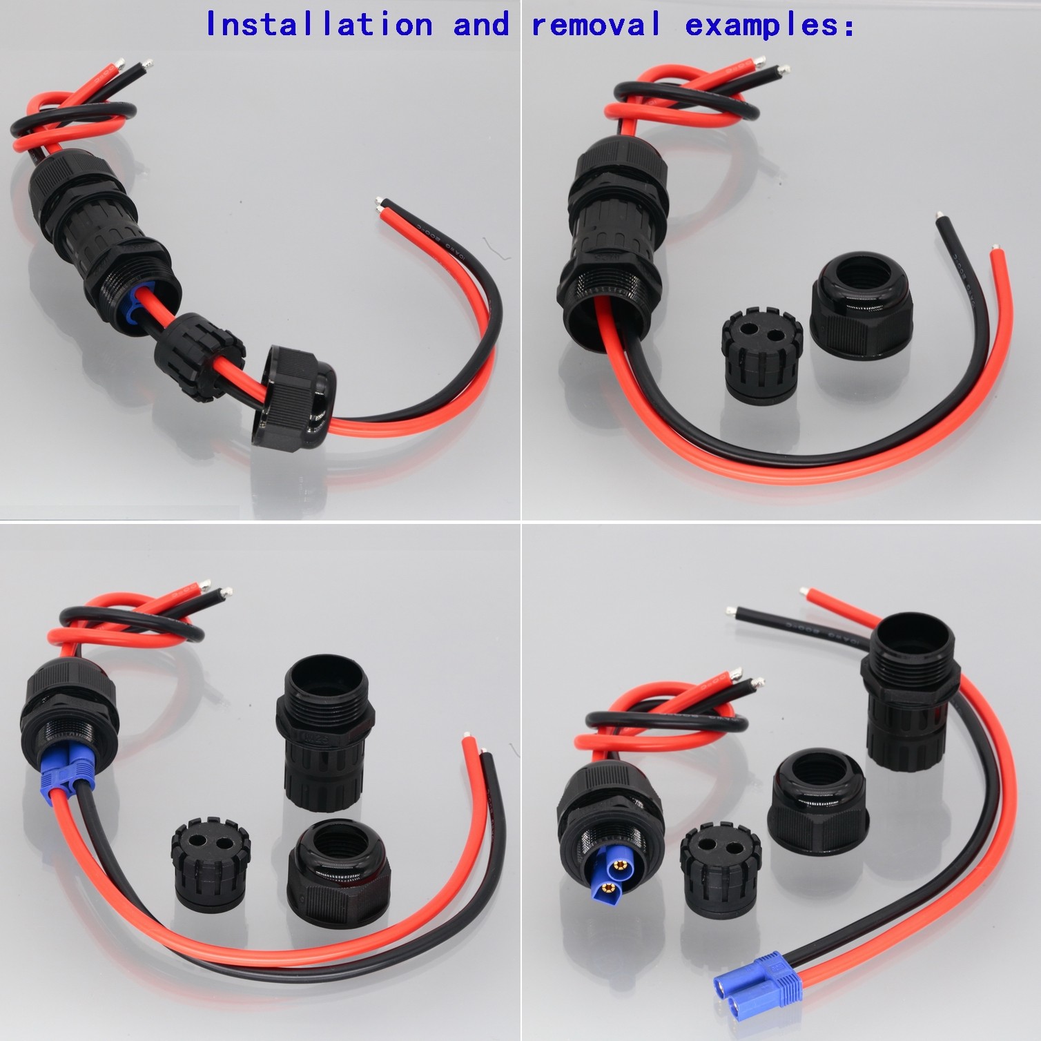 DIY DC Power 45A 2-pole M25 Threaded IP68 Waterproof Connector 10awg 1+1FT Wire