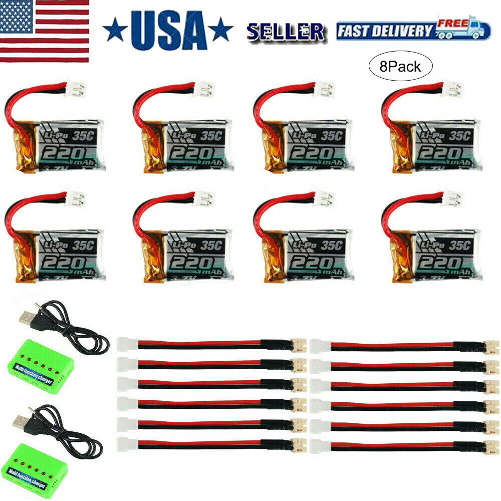 1S 3.7V 220mAh LiPo Battery 35C w/ 6-in-1 Charger +Cable for RC Quadcopter Drone
