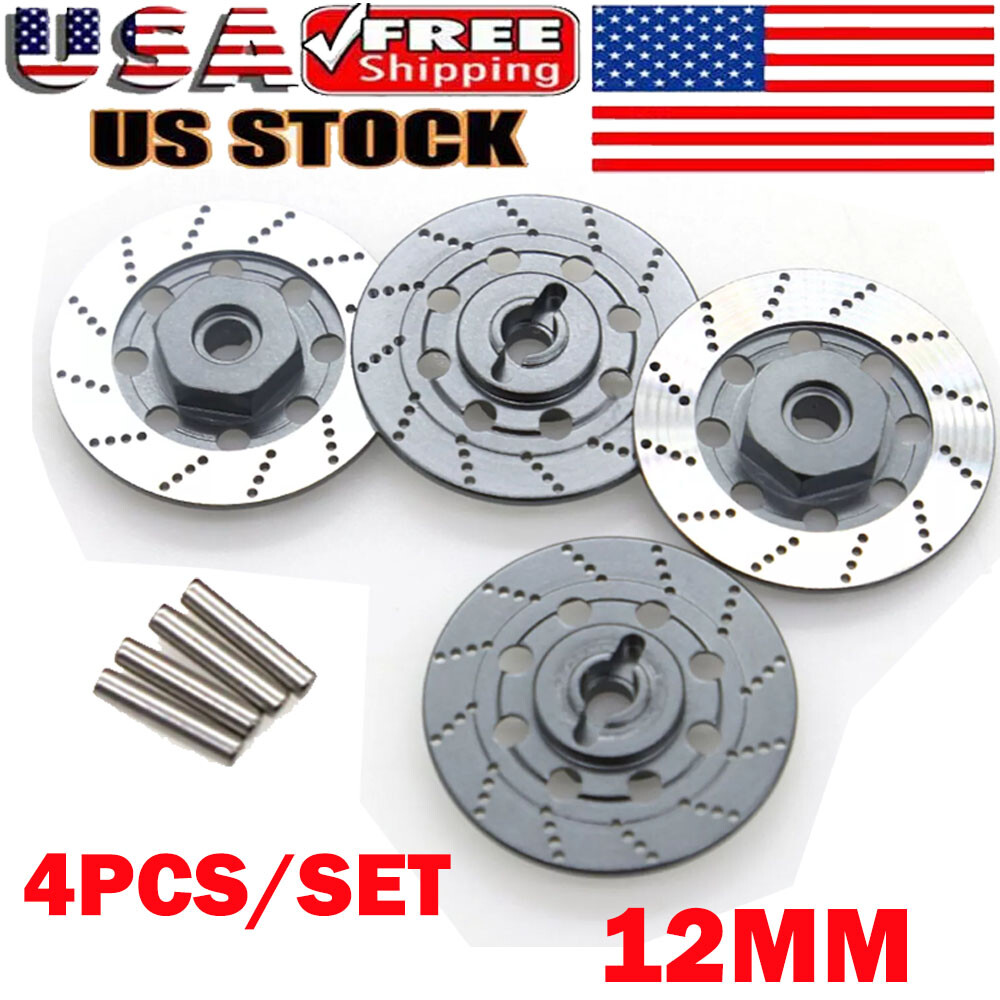 4PC 12mm Titanium 1/10 RC Drift Touring Car Hex Wheel Rim Brake Disc Caliper USA