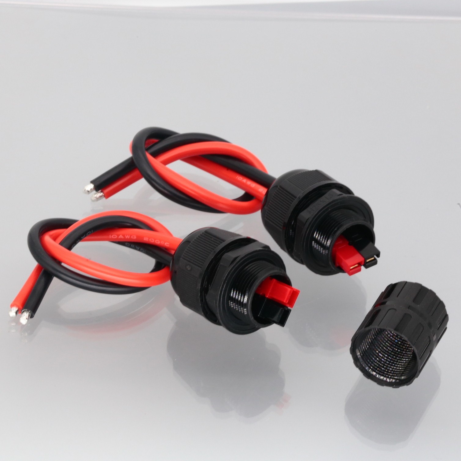 DIY DC Power 45A 2-pole M25 Threaded IP68 Waterproof Connector 10awg 1+1FT Wire