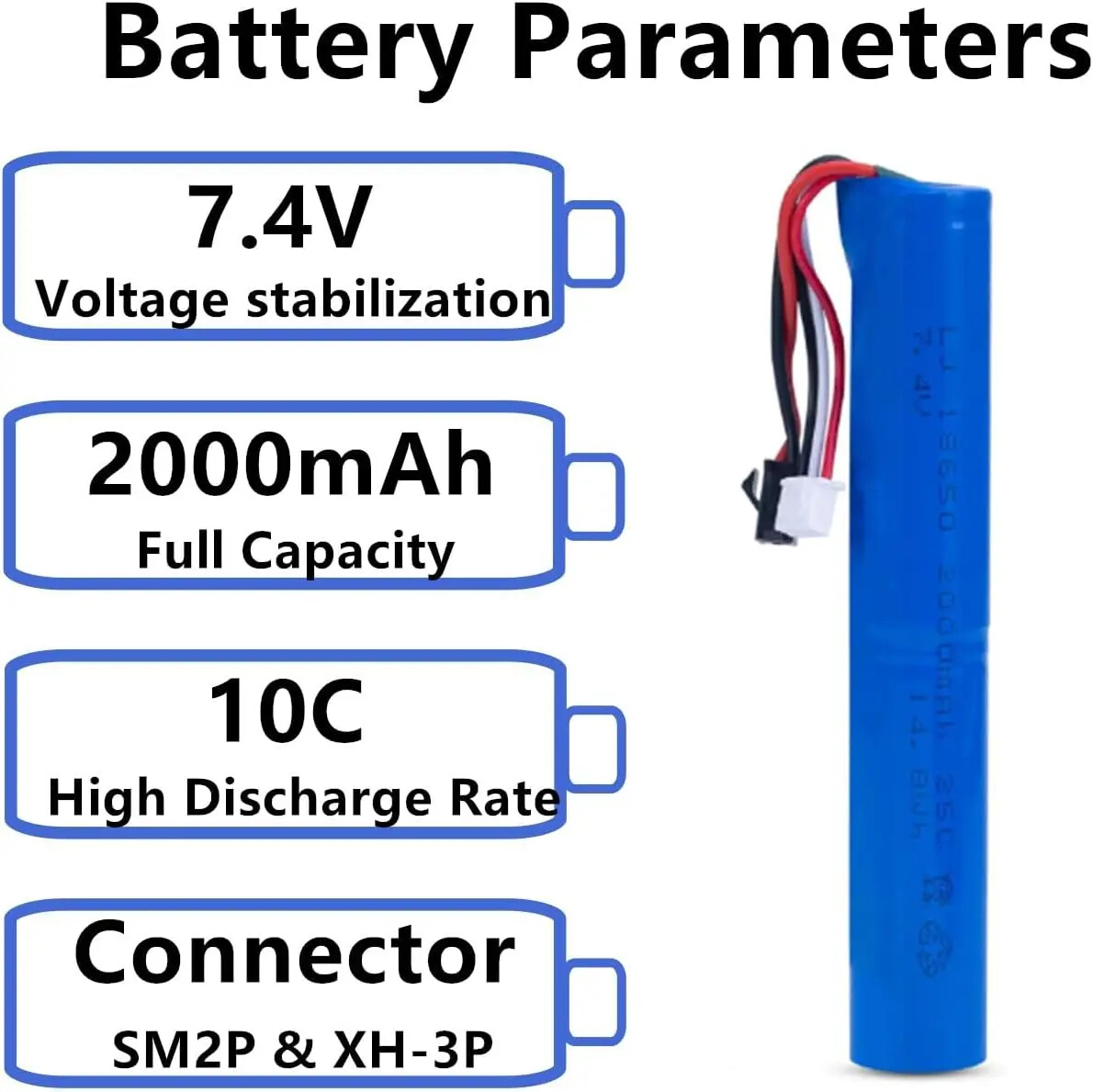 7.4V 2000mAh SM-2P Plug for SRB1200 SRB400 SRB400-SUB MP5K M4 M110 Water guns