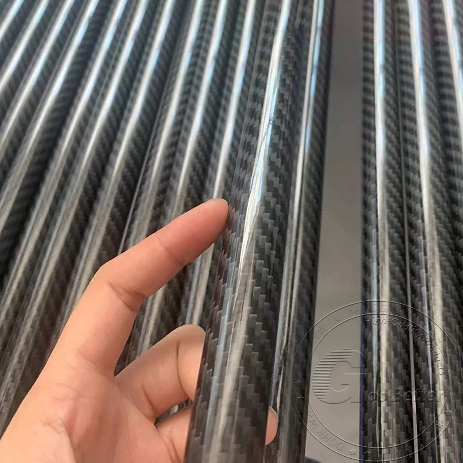 Twill Weave, Glossy 3K Carbon Fiber Tube 200/300/500 mm OD 5‑50 mm Roll Wrapped