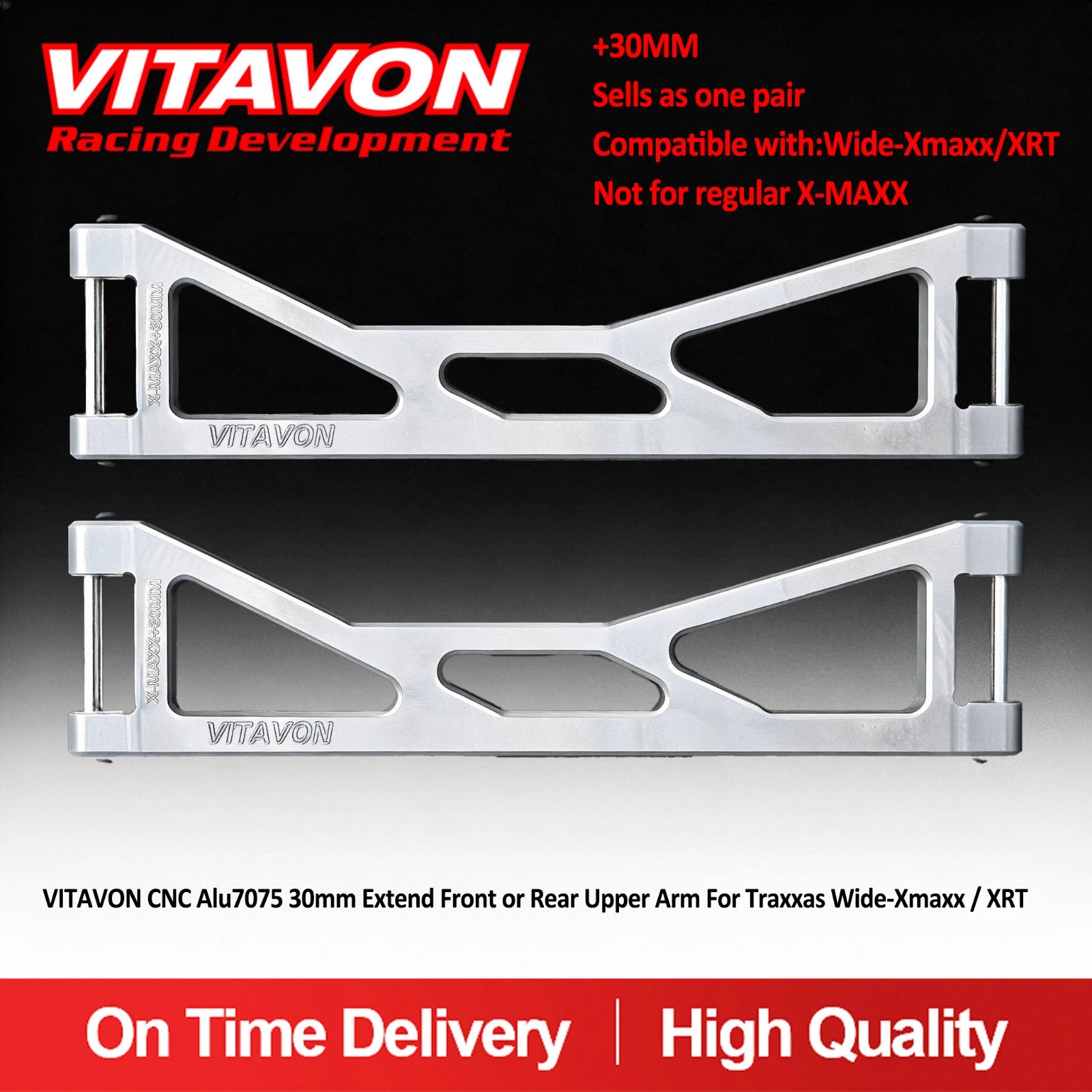 VITAVON CNC Alu7075 +30mm Front or Rear Upper Arm For Traxxas Wide-Xmaxx /XRT
