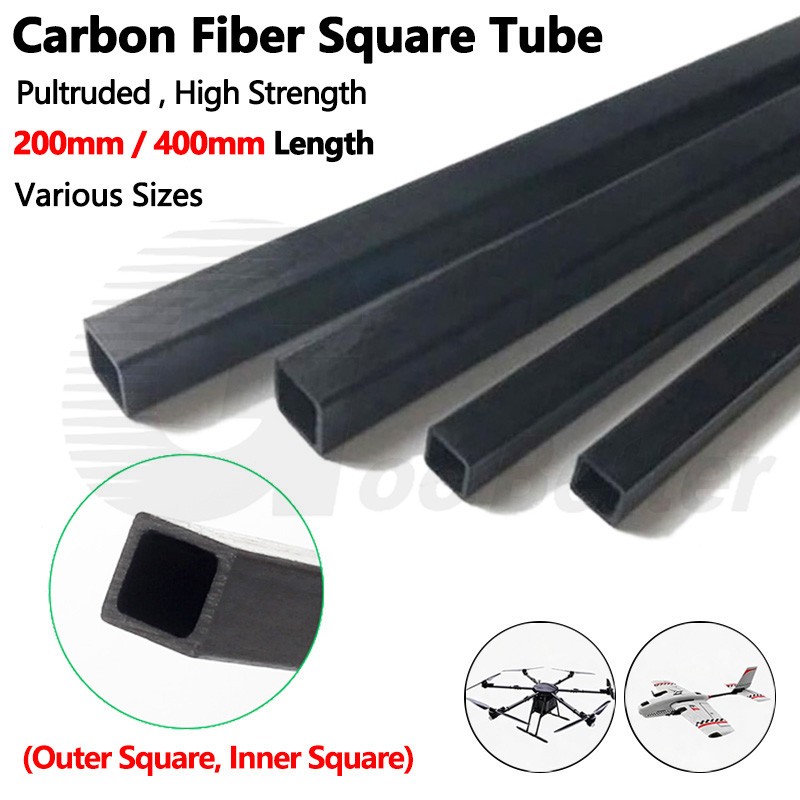200/400mm Carbon Fiber Square Tube Pipe Inner Square Hole Pultruded For RC & DIY