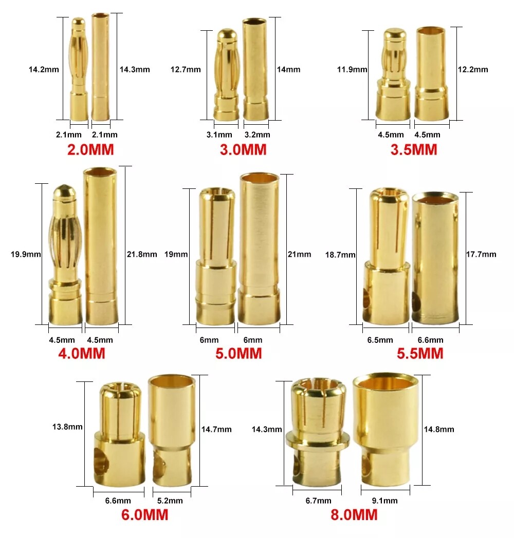20pair RC Bullet Connector 2/3/3.5/4.0/5/5.5/6/8mm Male Female Banana Plug USA