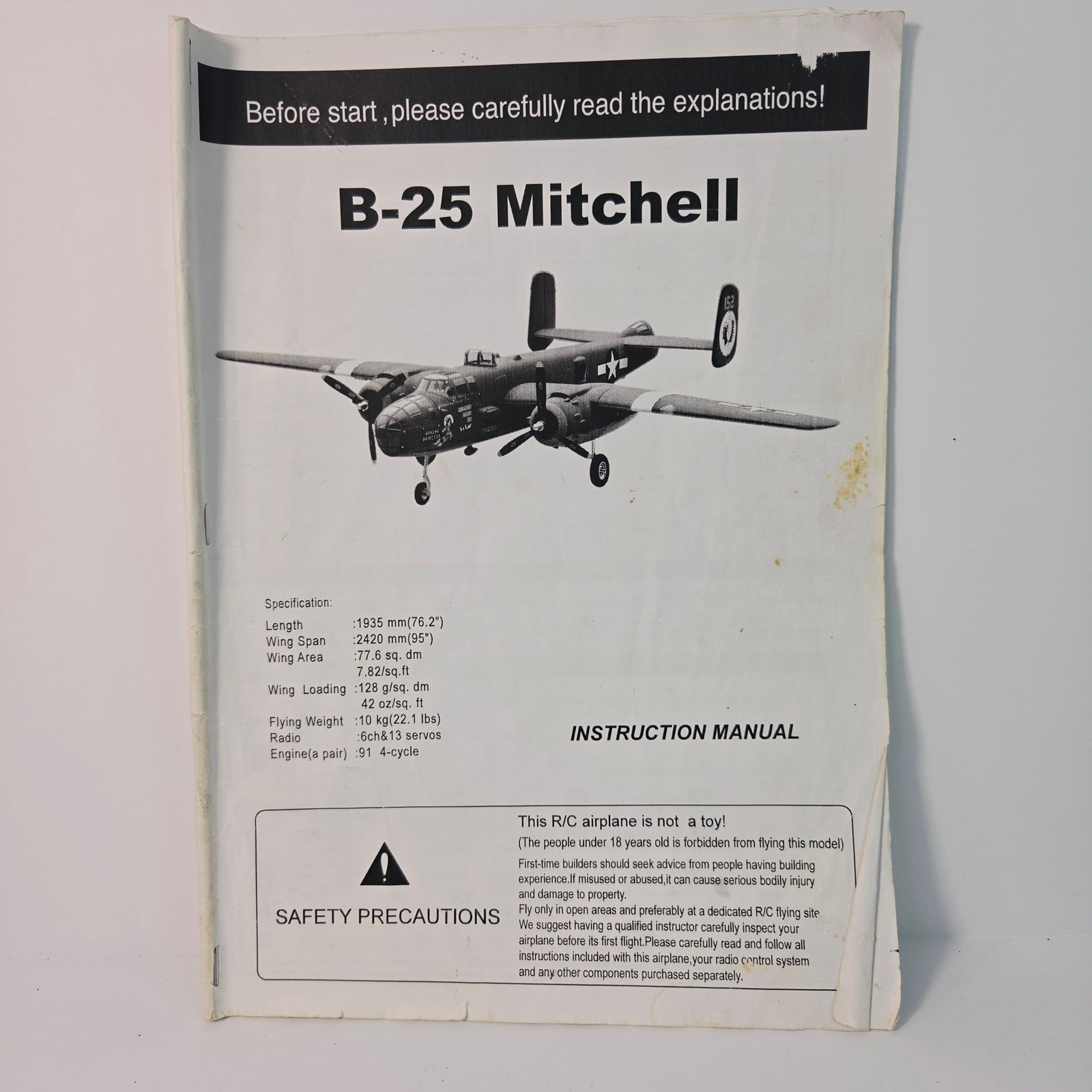 B-25 Mitchell RC Airplane Instruction Manual 95″ Wingspan Giant Scale Model Book
