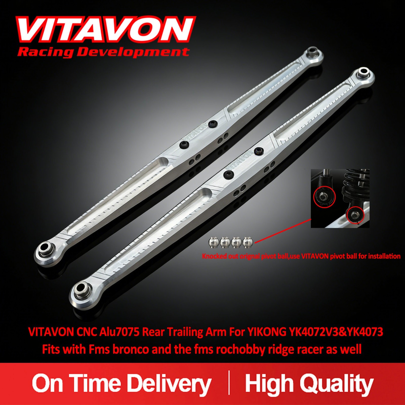 Vitavon CNC Alu7075 Rear Trailing Arm For Yikong YK4072V3 YK4073 1/7