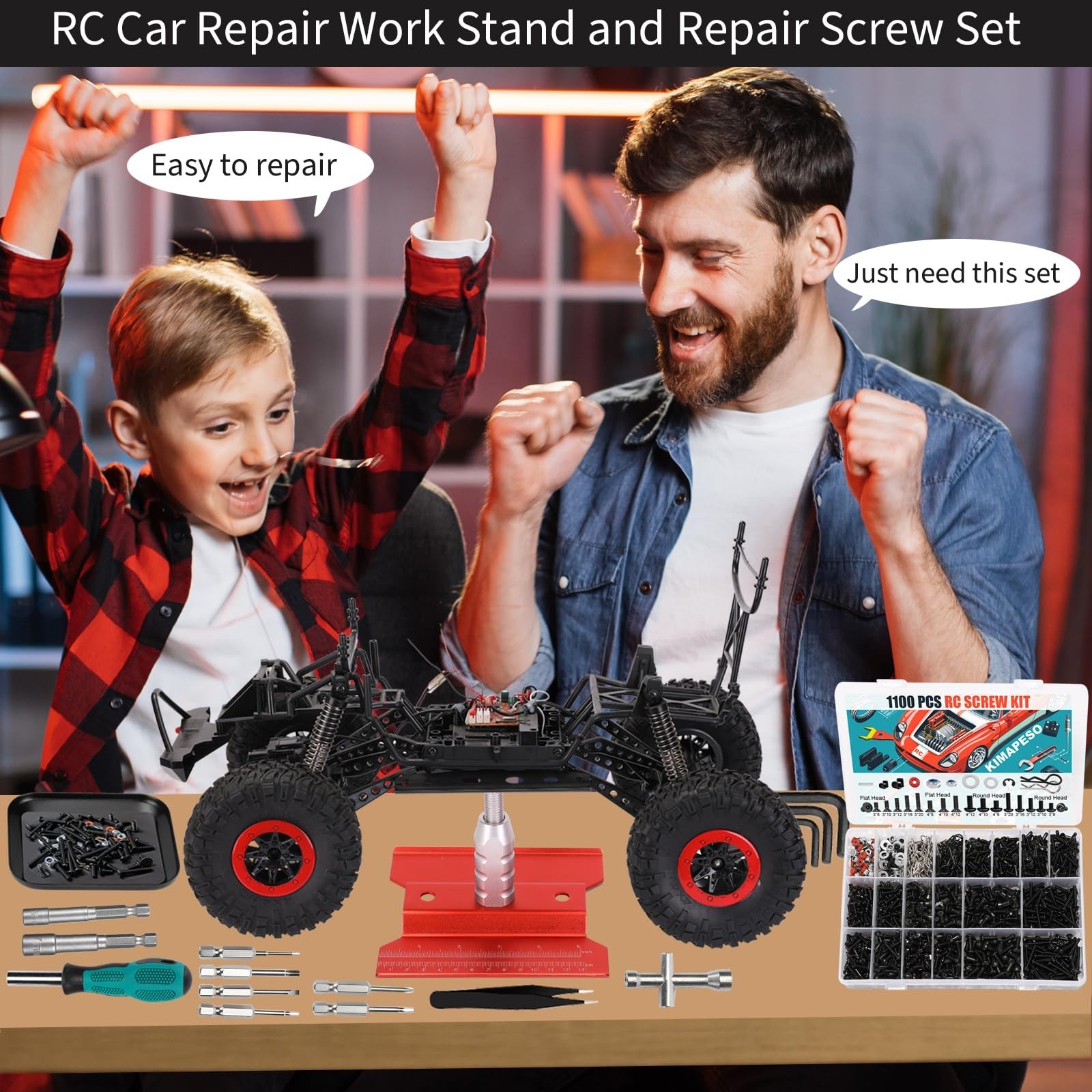 RC Car Repair Work Stand, 1100pcs RC Screw Kit and Vehicle Scale Accessories …