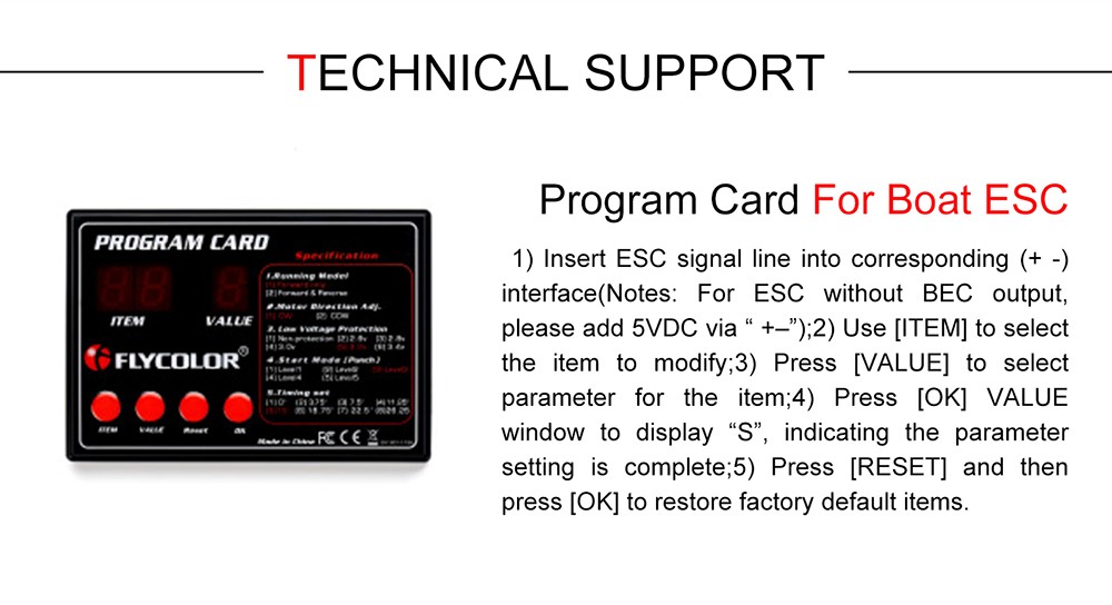 Flycolor 90A Brushless ESC +Program Card 2-6S for RC Electric Gasoline Jet Boats