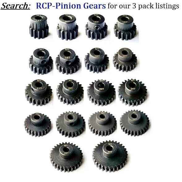 RCP-Pinion Gears 5mm Bore11-30 tooth Mod 1 Speed Runs or Bashing