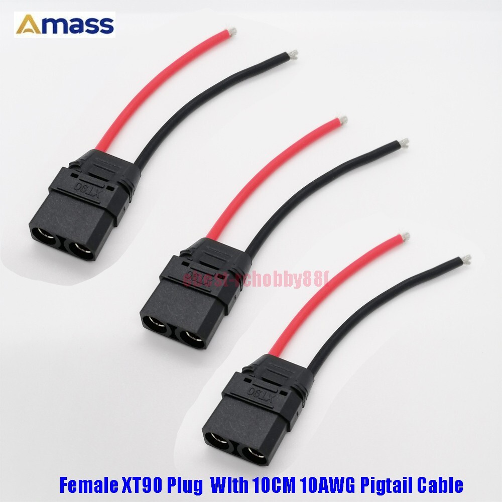 3pcs AMASS Black Female XT90 Plug Battery Connector 10CM 10AWG Pigtail Cable