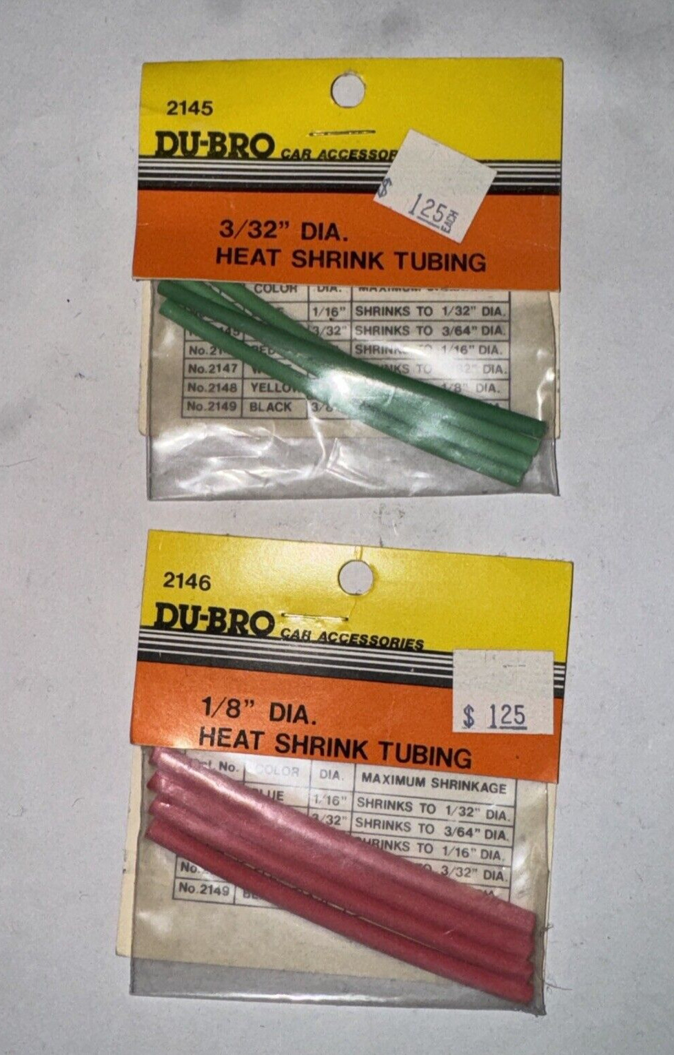 Du-Bro 2145 3/32″ Green & 2146 1/8″ Red Heat Shrink Tubing / Wrap