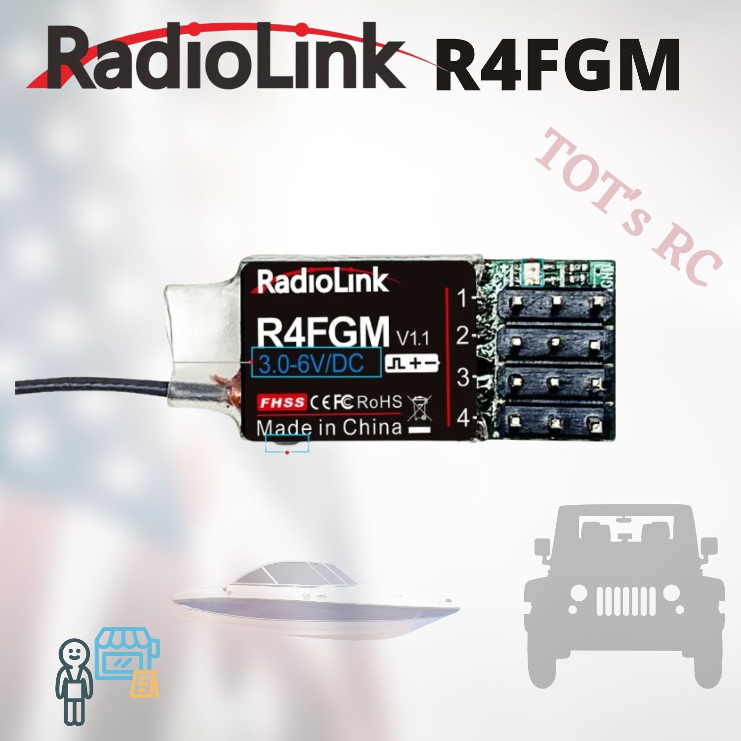 RadioLink R4FGM Receivers For Mini RC Cars, Mini RC Crawler 1/24 1/28 RC Boats