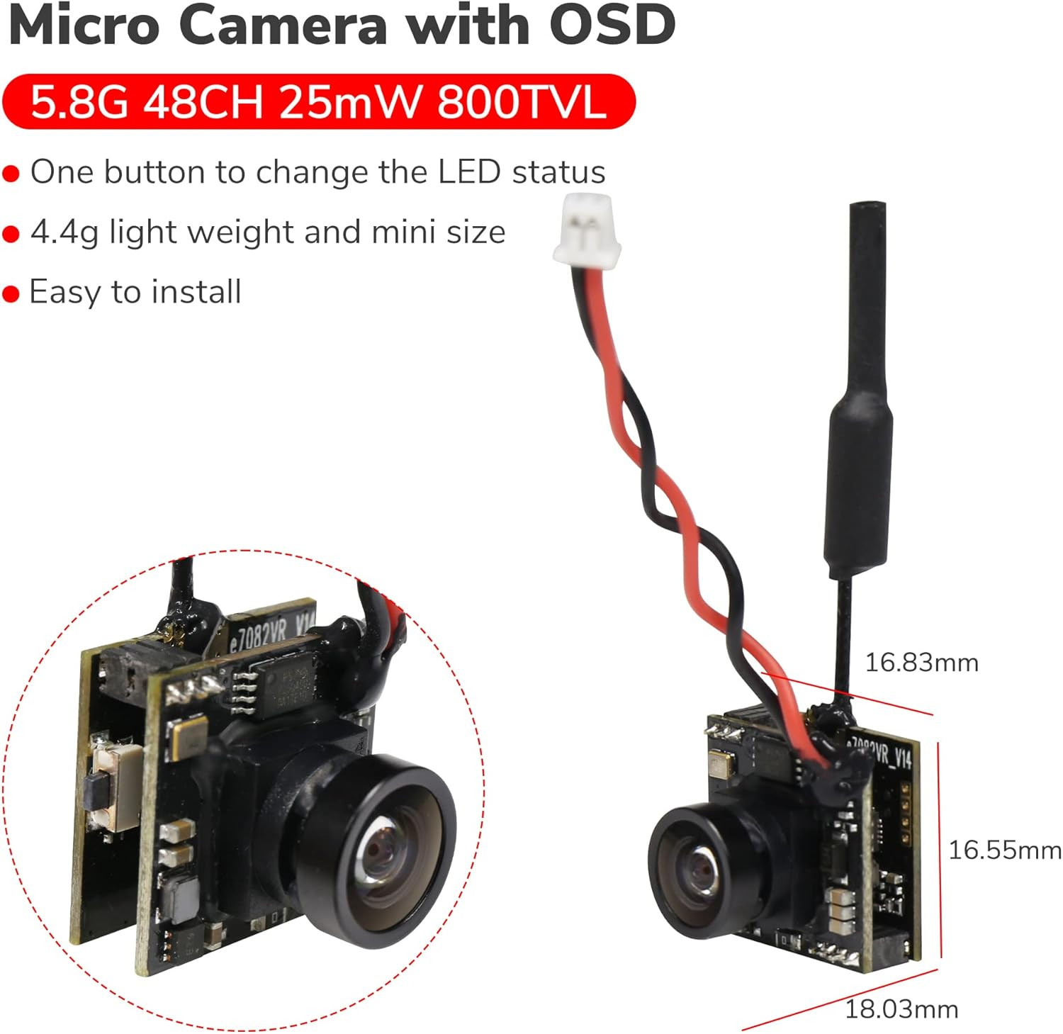 Radiolink 5.8G 48CH Wireless Image Transmission OSD Camera for RC8X FPV Display,