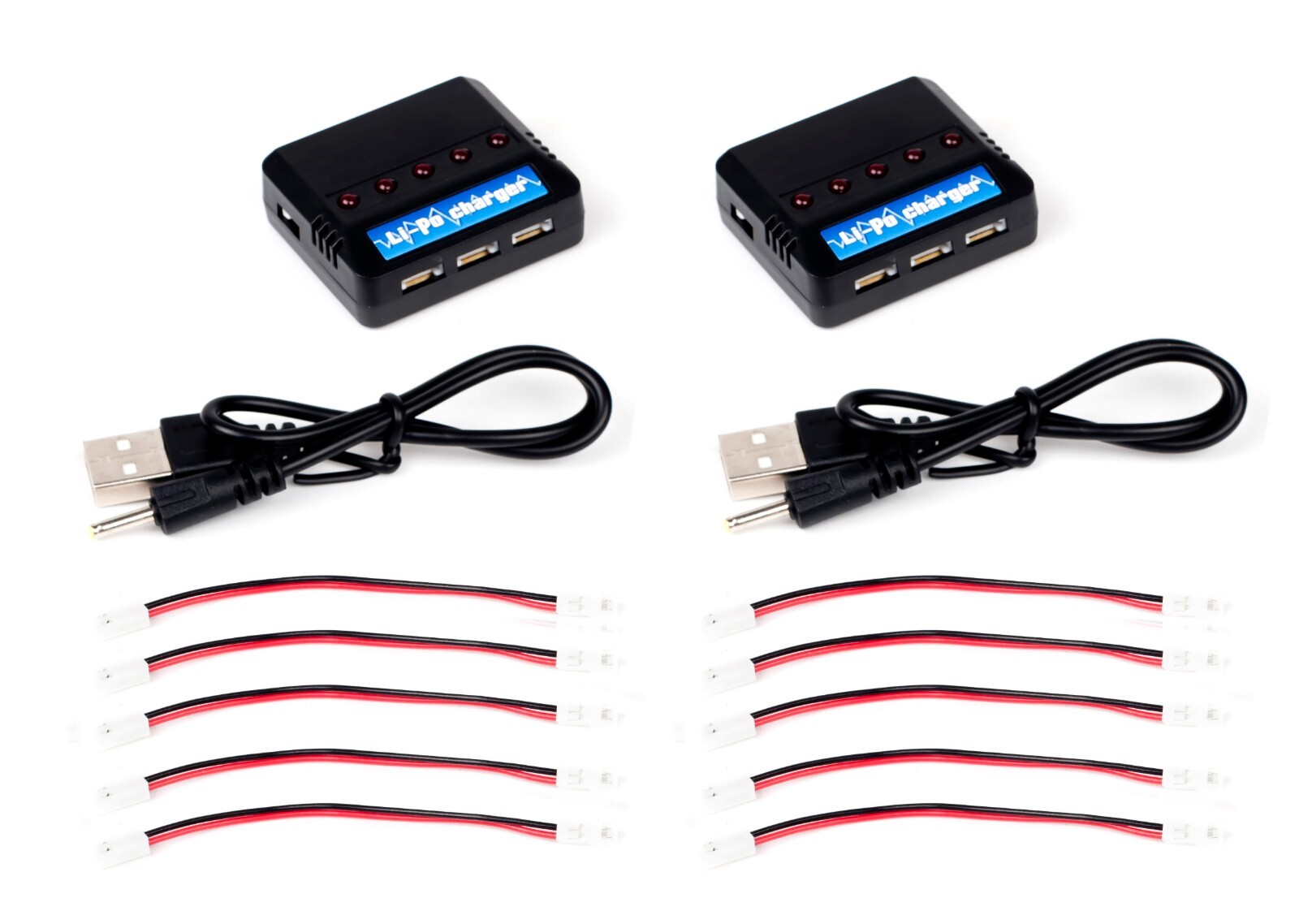 2pk 5 Port Parallel USB Multiple Charger for E-flite 1S 3.7v Li-Po Battery