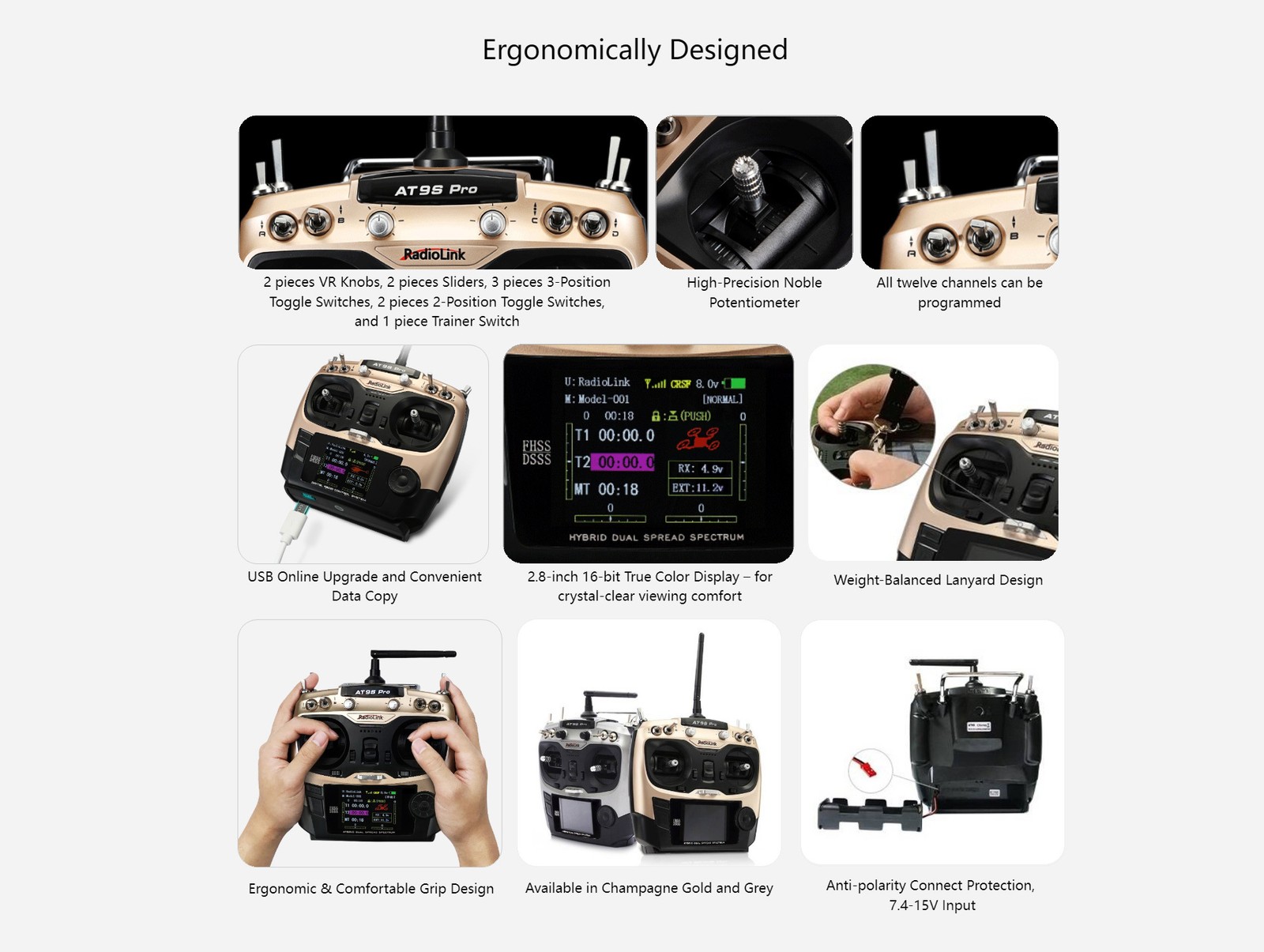 RadioLink AT9S Pro 12 Fully-proportional Channels Transmitter with receive