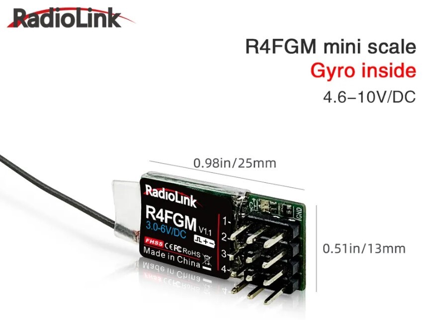RadioLink R4FGM Receivers For Mini RC Cars, Mini RC Crawler 1/24 1/28 RC Boats