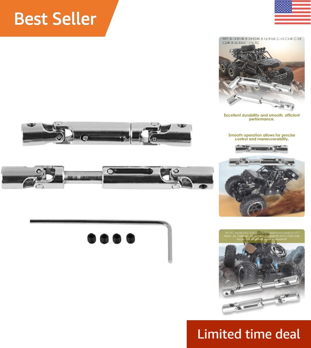 Universal 2 Metal Drive Shafts for WPL 1:16 Scale RC Military Models