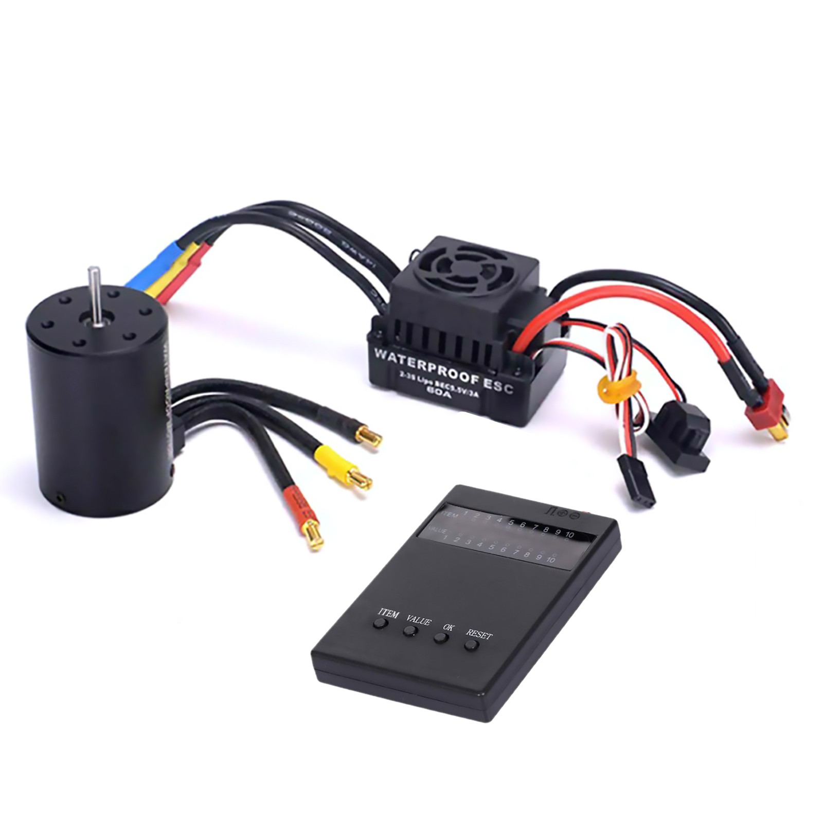 60A Brushless ESC 3650 3900KV Brushless Motor Programming Card Kit 1/10 RC Car j