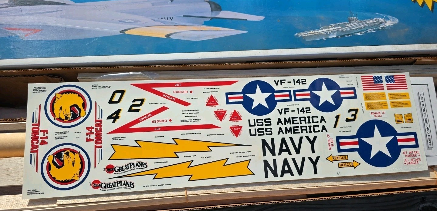 GREAT PLANES – F-14 Tomcat Kit – 58″ Wingspan NJ23 Open Box Good Condition
