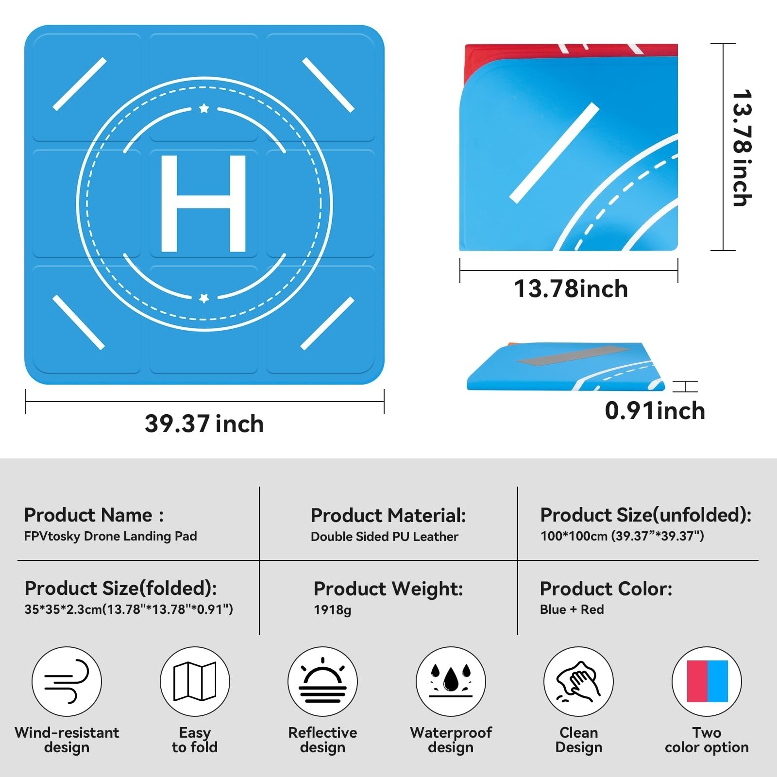 Nighttime Reflective Drone Landing Pad, Fast-fold Double Sided Waterproof Landig