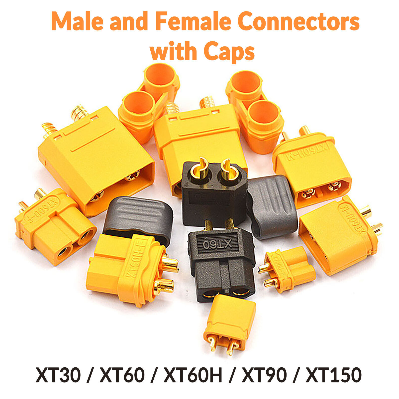XT30 XT60 XT60H XT90 XT150 Male and Female Connectors with Caps Charger Plugs