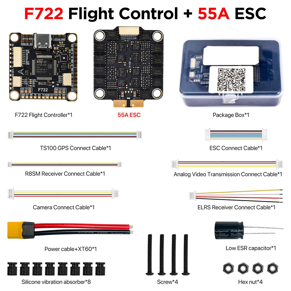F722 Flight Stack Flight Control 55A/60A ESC 3-6S ICM42688 Gyro for RC FPV Drone