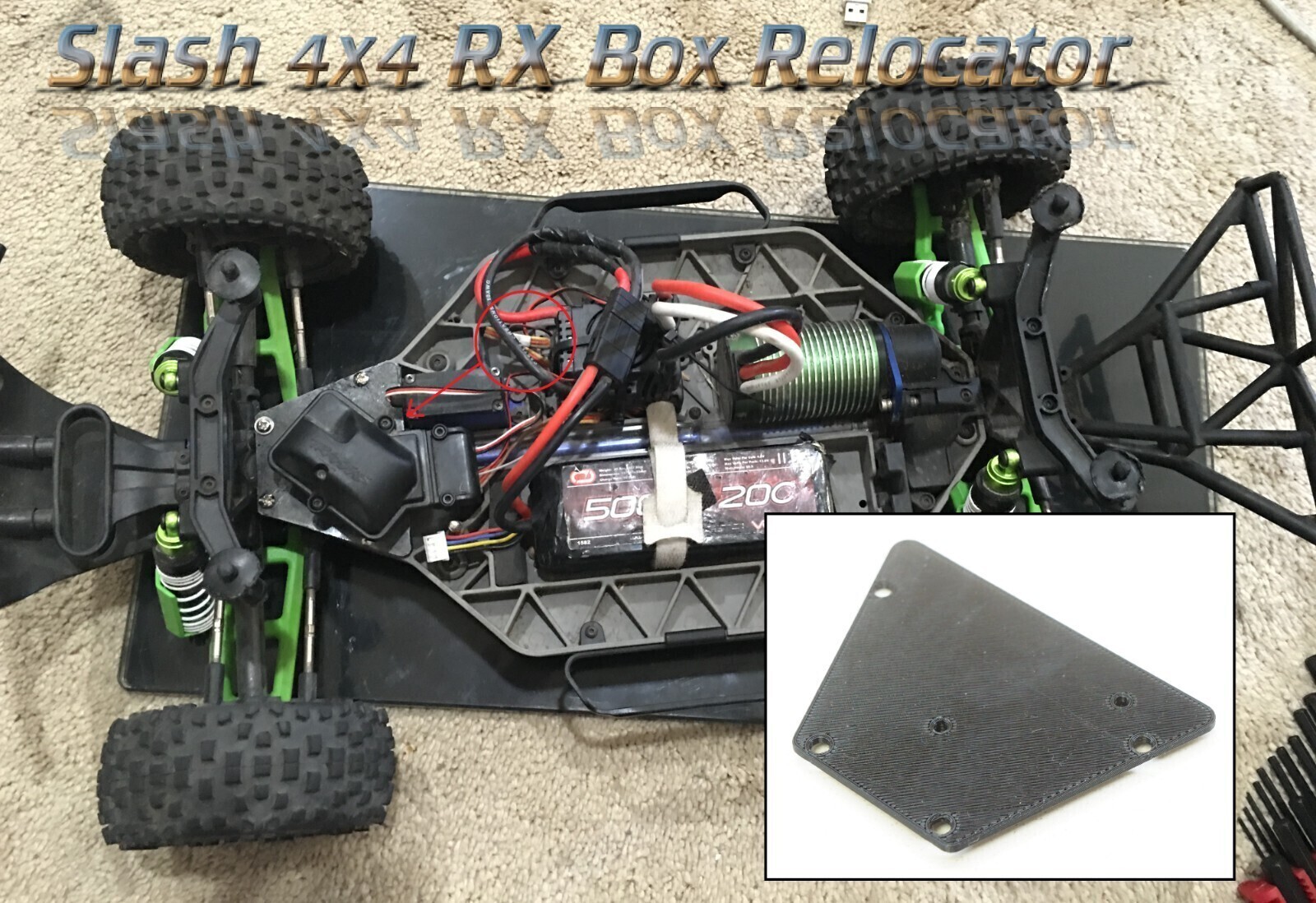 Receiver Box Relocation Plate for Traxxas Slash 4×4 Truck (RX Box Mover)