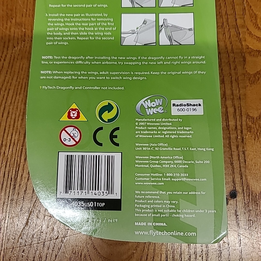 Wowwee FlyTech Dragonfly Replacement Wings 2 Pack: 1 Blue and 1 Green RC New