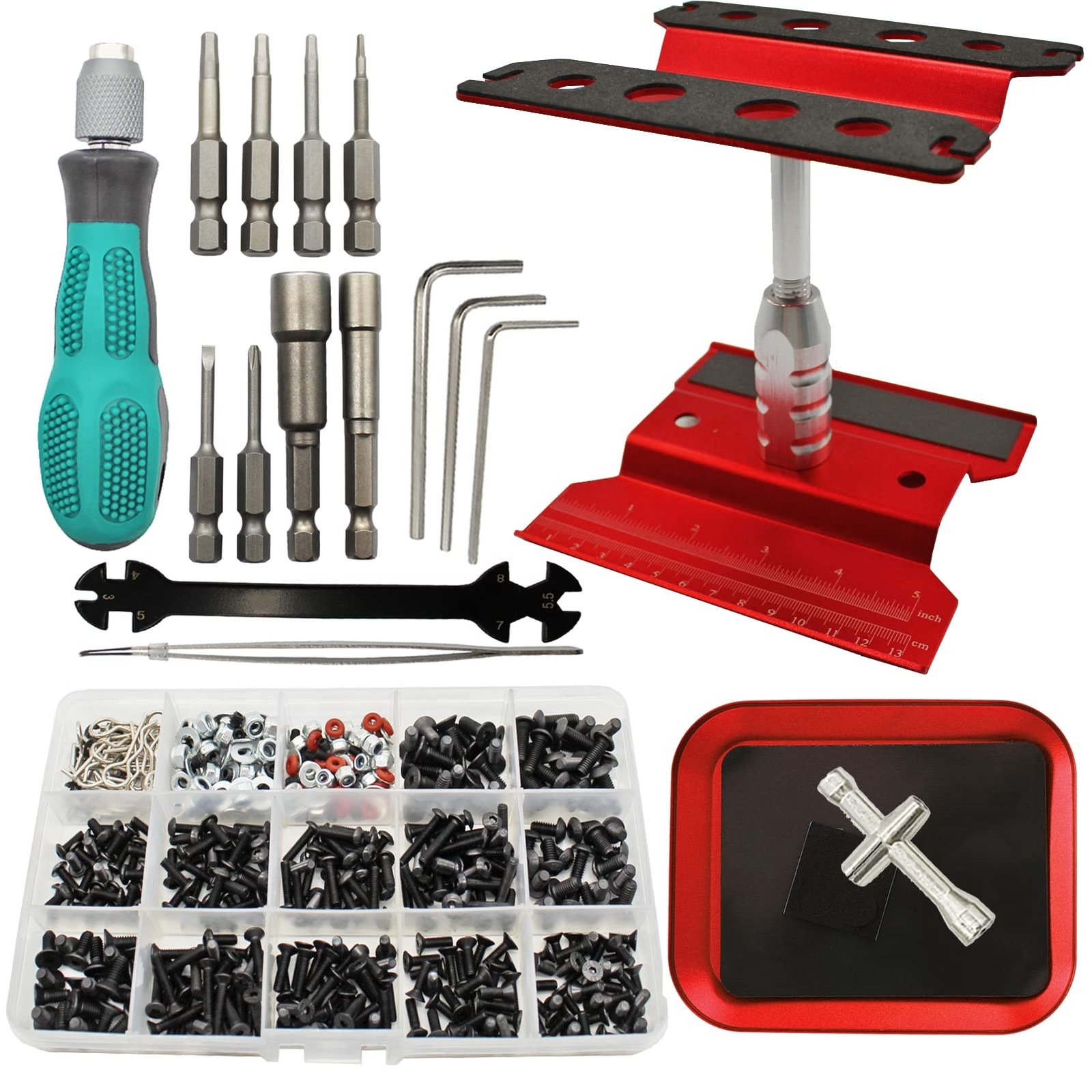 RC Car Repair Work Stand Repair Tool Set 360 Degree Rotation and 523PCS RC Sc…