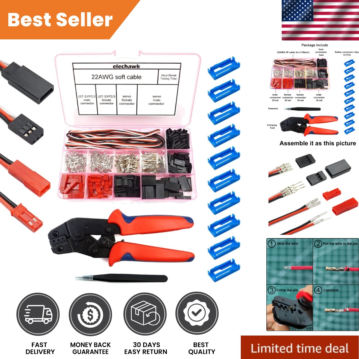 Efficient 55 Set Crimp Connector Kit for RC Models with Ergonomic Tool Included