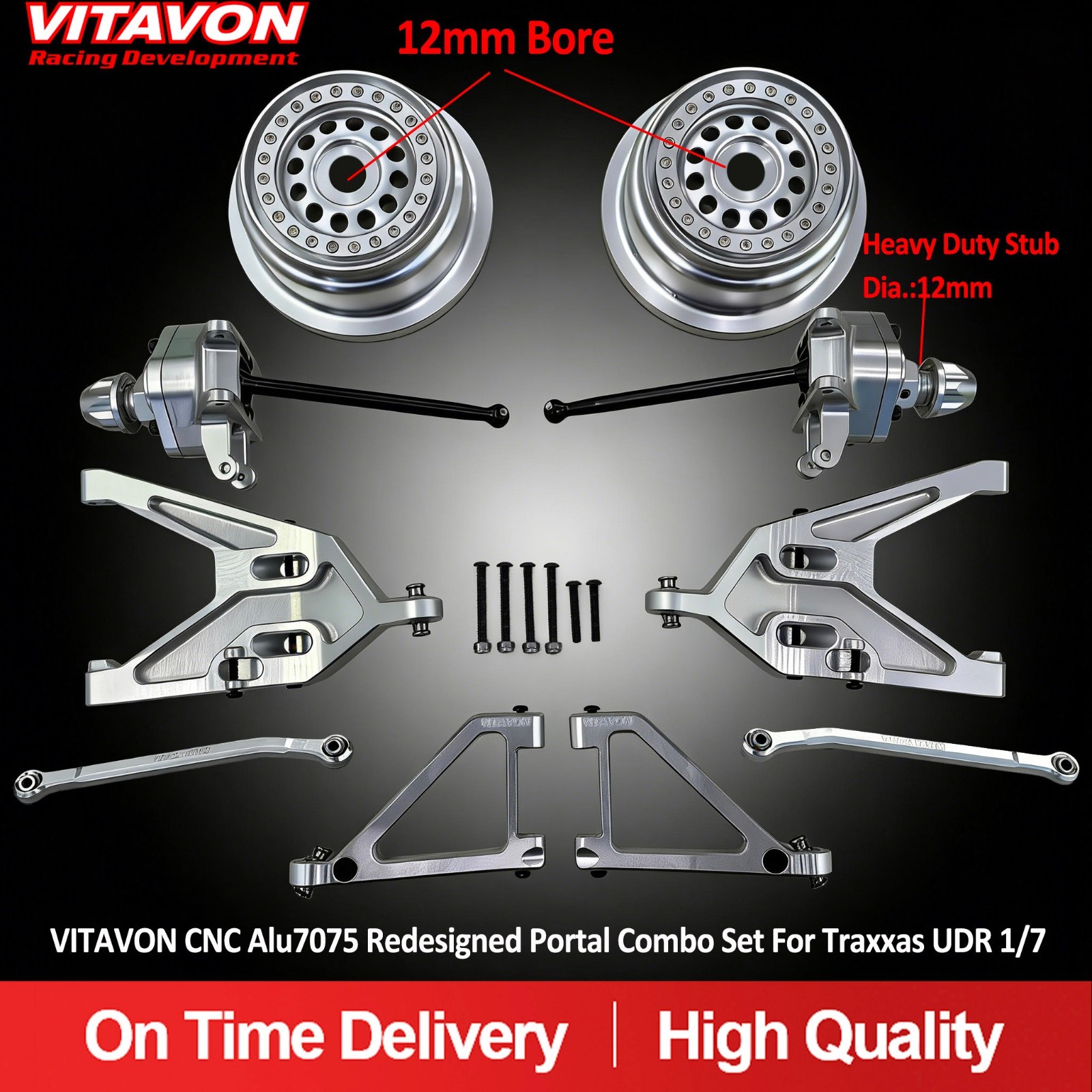 VITAVON CNC Alu7075 Redesigned Front Portal Axle Combo Set for Traxxas UDR 1/7