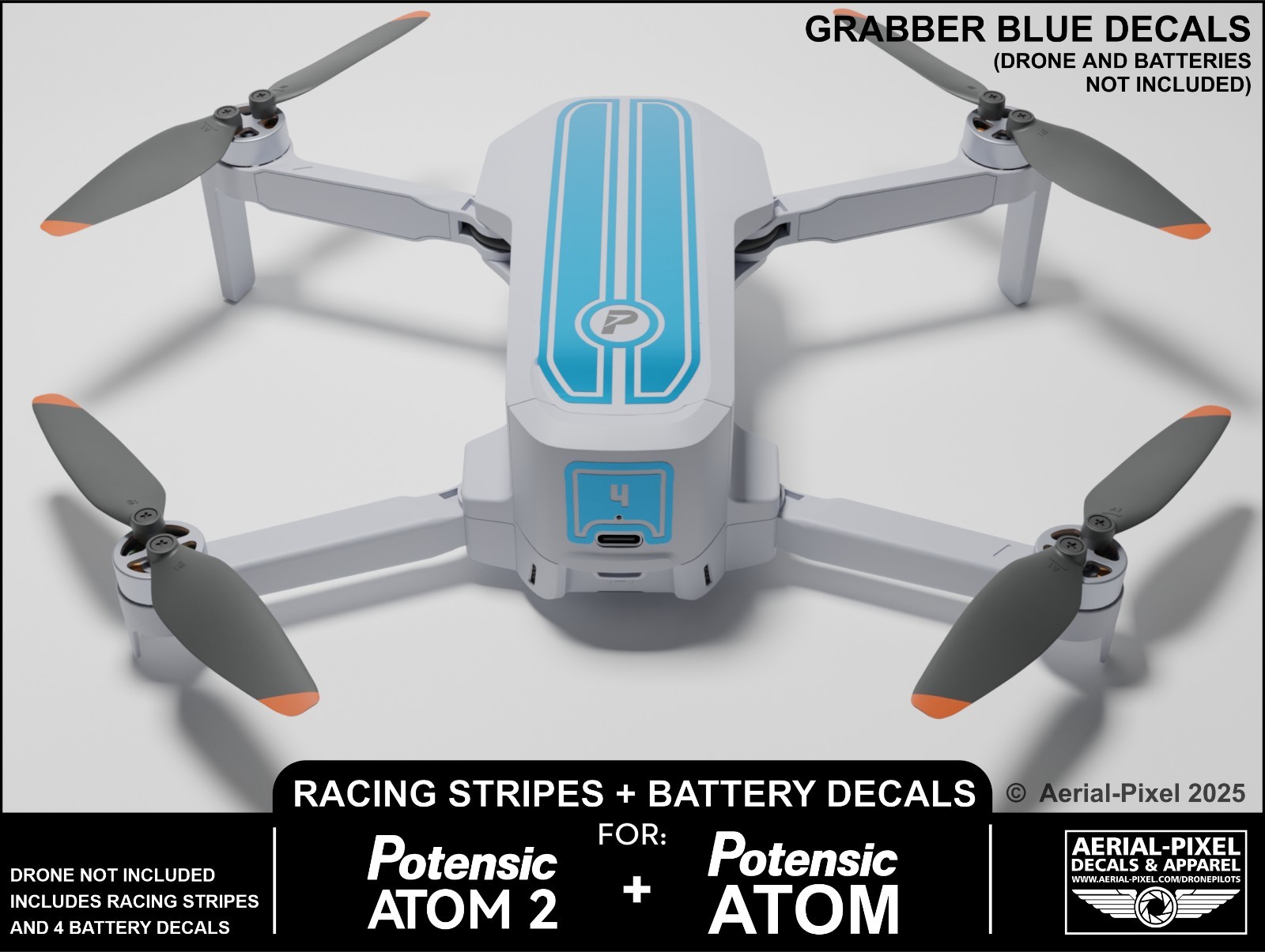 Potensic Atom Racing Stripes With Battery Decals Number #1-4 Sticker Skin