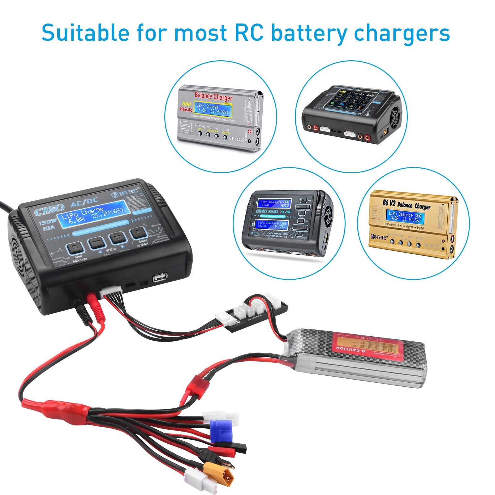 RC Lipo Battery Charger Adapter with 8IN1 Multi Plug Squid Charger Convert Cable
